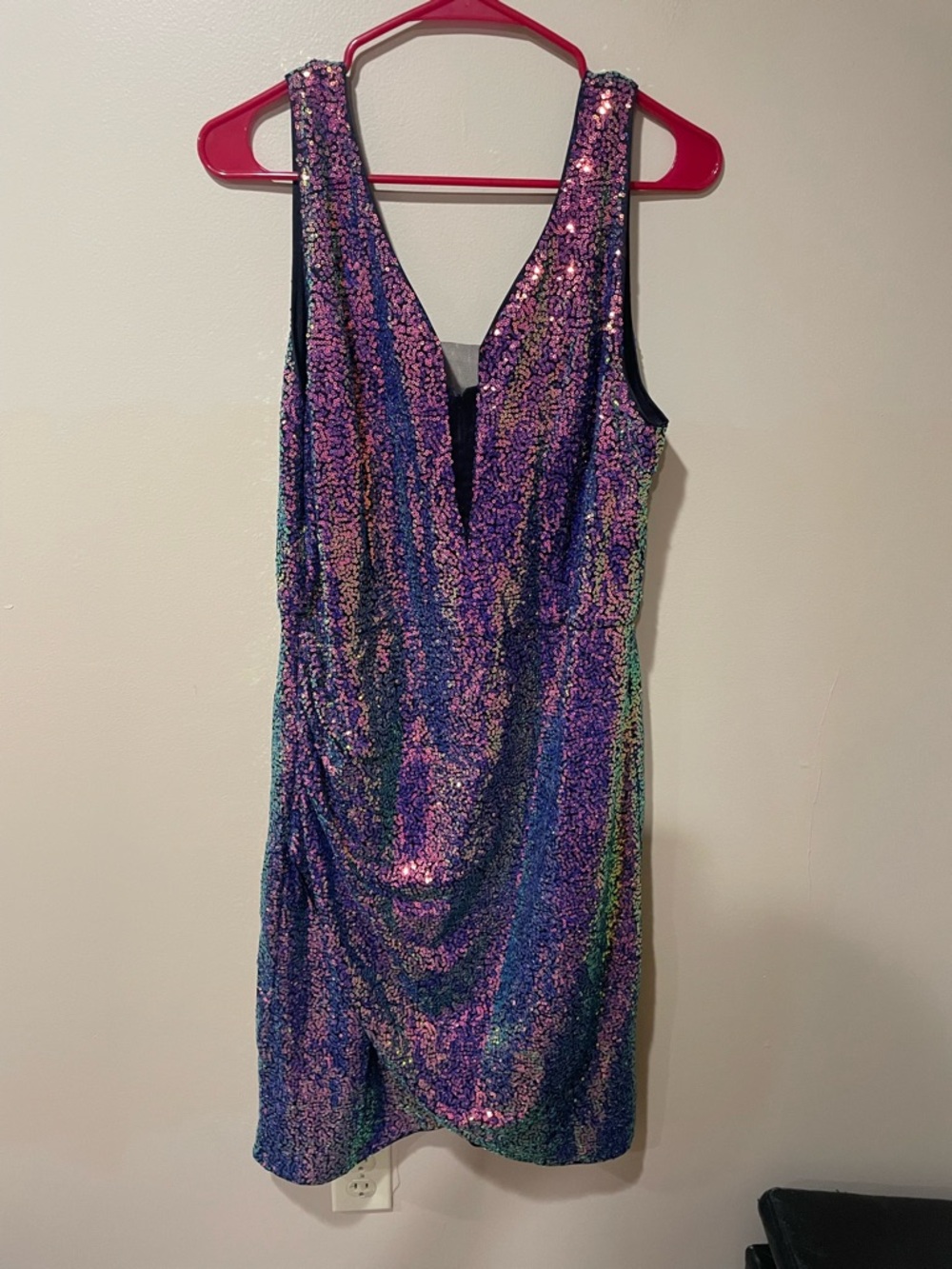 Grace Karin Iridescent Sequin Mini Dress - Purple & Green